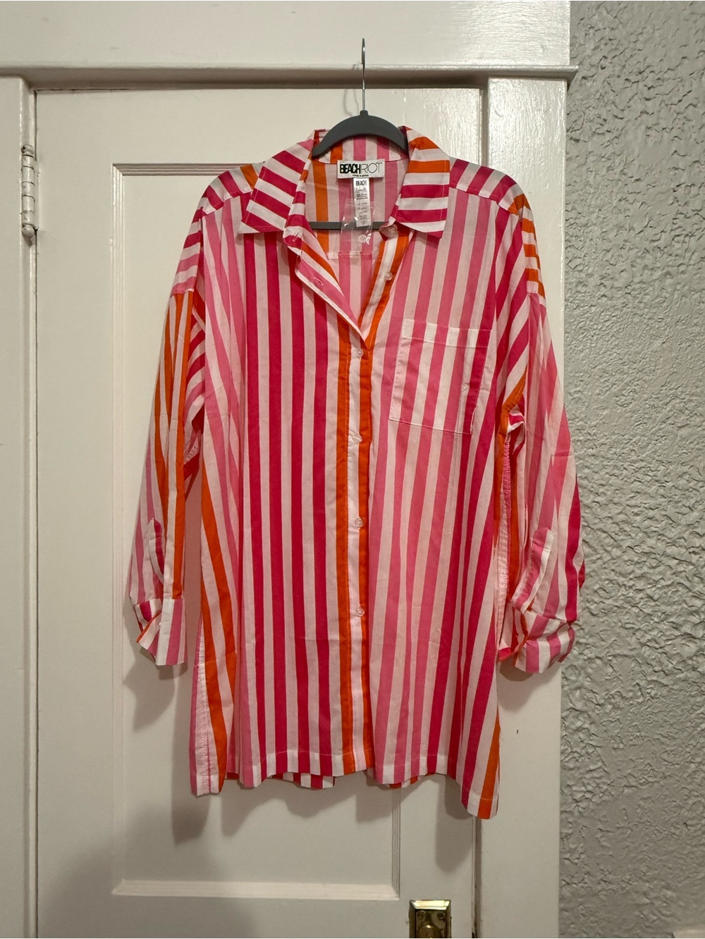 NWT Beach Riot Pink & Orange Striped Swim Coverup Shirt